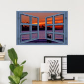 La Jolla Sunset Blue 6 Pane Open Window Poster ポスター (ホームオフィス)