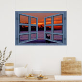 La Jolla Sunset Blue 6 Pane Open Window Poster ポスター (キッチン)