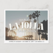 La Jolla Wedding Save the Date Palm Tree Retro ポストカード (正面)