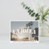 La Jolla Wedding Save the Date Palm Tree Retro ポストカード (スタンド正面)