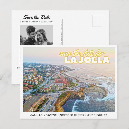 La Jolla Wedding Save the Date Photo Postcard ポストカード (正面/裏面)