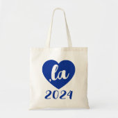 "la KAMALA heart 2024"ブルーの手書き風テキスト トートバッグ (正面)