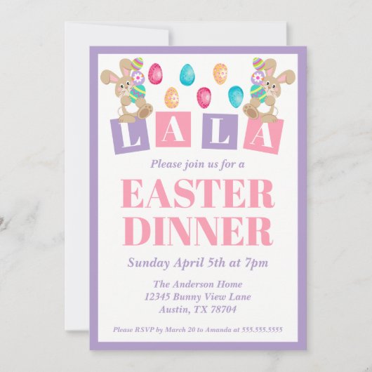 La La Easter Bunny Easter Dinner Invitation 招待状 (正面)