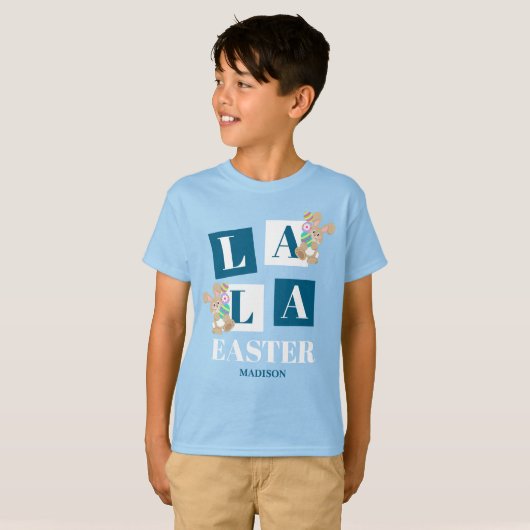 La La Easter Cute Bunny Blue Boys Tシャツ (正面フル)