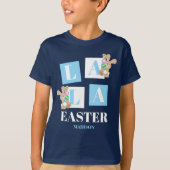 La La Easter Cute Bunny Navy Blue Boys Tシャツ (正面)