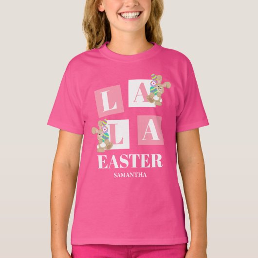 La La Easter Cute Bunny Pink Girls  Tシャツ (正面)