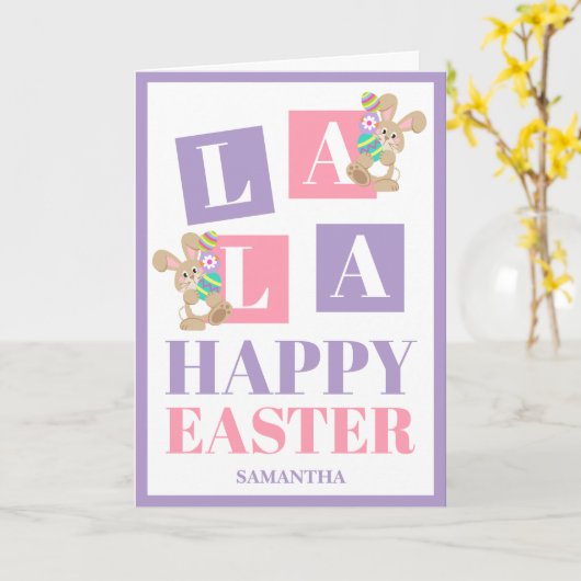 La La Easter Pastel Bunny Greeting Card カード (黄色い花)
