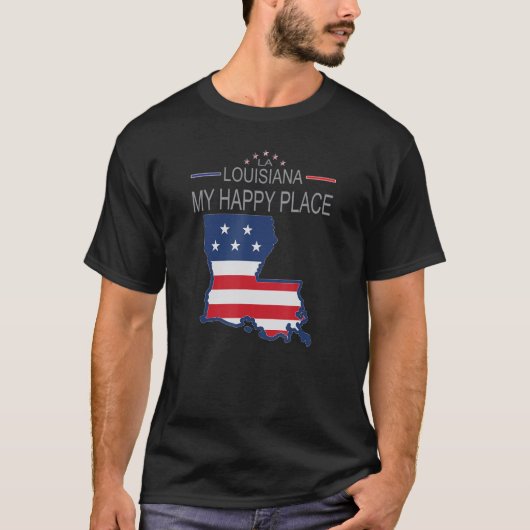 LA Louisiana My Happy Place USA州国旗の地図 Tシャツ (正面)