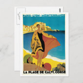 La Plage de Calvi，フランスのヴィンテージ旅行ポスター ポストカード (正面/裏面)