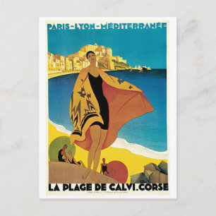 La Plage de Calvi,フランスのヴィンテージ旅行ポスター ポストカード