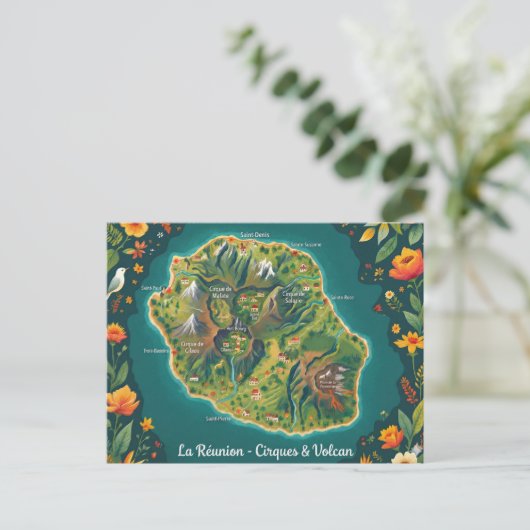 La Réunion – Cirques & Volcan | Carte illustrée ポストカード (スタンド正面)