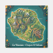 La Réunion – Cirques & Volcan | Carte illustrée マグネット (正面)
