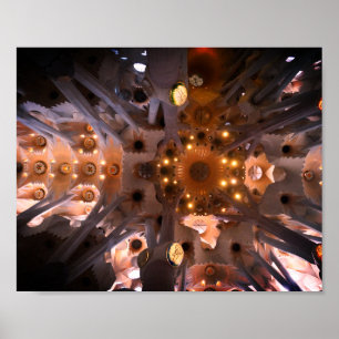 La Sagrada Familia,バルセロナ – 内部天井 ポスター