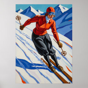 LA SKIEUSE (The Skier) -オリジナルアールデコアートワーク ポスター