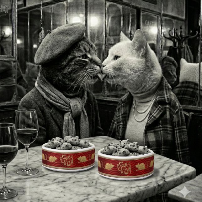 La Souris d'Or ルビーエナメル オーダーメイド 猫用食器  ボウル (Kisses and Mice are very nice.)