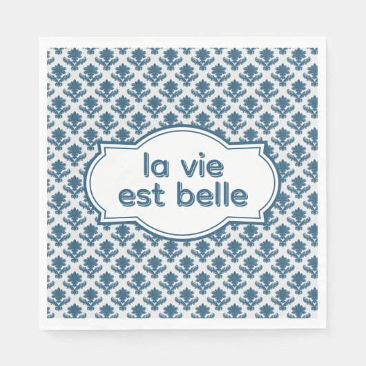 La Vie Es Belle Elegant French Tapestry Blue White スタンダードランチョンナプキン (正面)