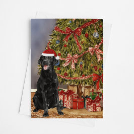 Lab - Black Lab Water Color Under Christmas Tree カード