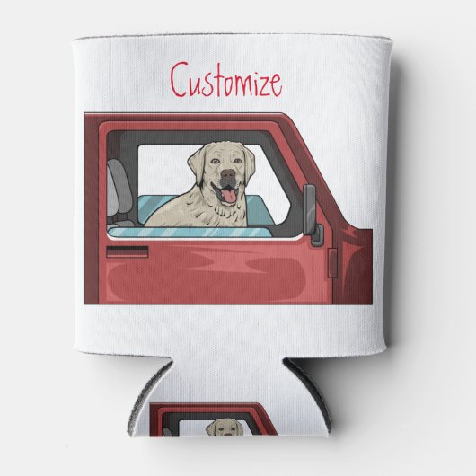 Lab Dog Riding Shotgun Thunder_Cove 缶クーラー (正面)