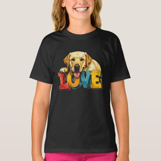 Lab Love Labrador Illustration | Girls Dog Graphic Tシャツ (正面)