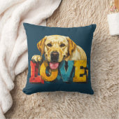 Lab Love Labrador Illustration Teal Blue Dog Lover クッション (ブランケット)