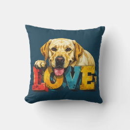 Lab Love Labrador Illustration Teal Blue Dog Lover クッション