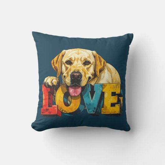 Lab Love Labrador Illustration Teal Blue Dog Lover クッション (正面)