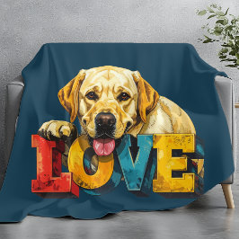 Lab Love Labrador Illustration Teal Blue Dog Lover フリースブランケット
