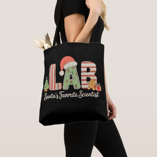 Lab Santas お気に入りの Scientist Christmas Laboratory トートバッグ (クローズアップ)