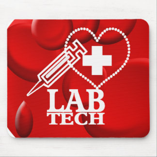 LAB TECHハートシリンジロゴ – ラボラトリ科学者 マウスパッド