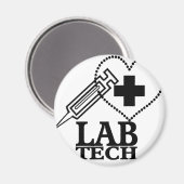 LAB TECHハートシリンジロゴ – ラボラトリ科学者 マグネット (正面/裏面)