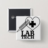 LAB TECHハートシリンジロゴ – ラボラトリ科学者 缶バッジ (正面&裏面)