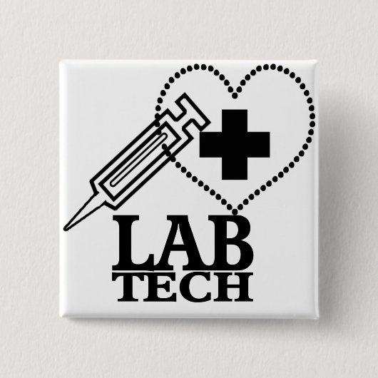 LAB TECHハートシリンジロゴ – ラボラトリ科学者 缶バッジ (正面)