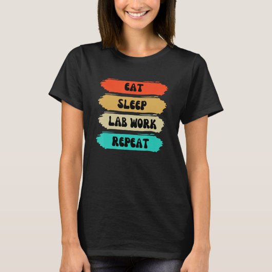 Lab Week 2023 食べて寝て研究繰り返し 研究室の技術者用 Tシャツ (正面)