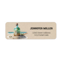 Label内にメッセージがある水色ボトル