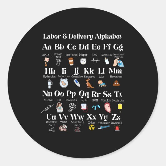 Labor And Delivery Alphabet Nurse New Nurse Gradua ラウンドシール (正面)
