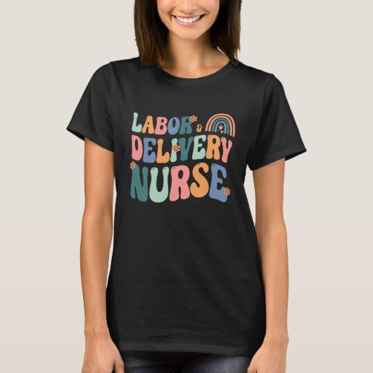 Labor and Delivery Retro Groovy Mother Baby a L&D  Tシャツ (正面)