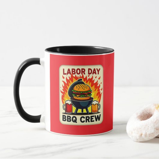 Labor Day BBQ Crew Flame Grill Shirt – Worker Holi マグカップ (ドーナツ)