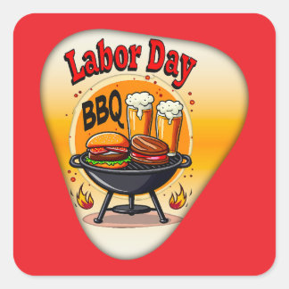 Labor Day BBQ Party Design – Grill and Burger Holi スクエアシール