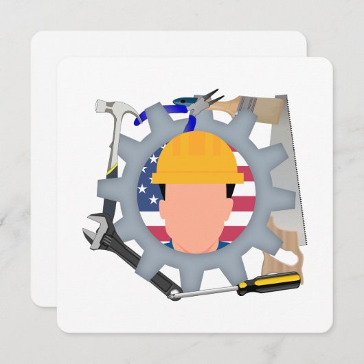 Labor Day Construction Worker 招待状 (正面/裏面)
