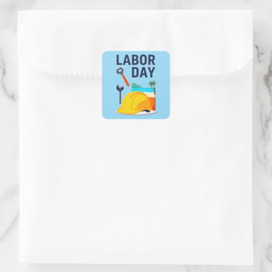 Labor Day Construction Worker Helmet Design スクエアシール (バッグ)