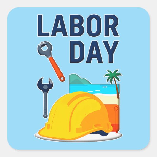 Labor Day Construction Worker Helmet Design スクエアシール (正面)