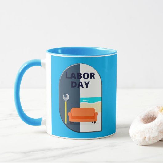 Labor Day Minimal Worker Relax Design マグカップ (ドーナツ)