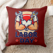 Labor Day Strong Worker Hands Illustration クッション (ブランケット)