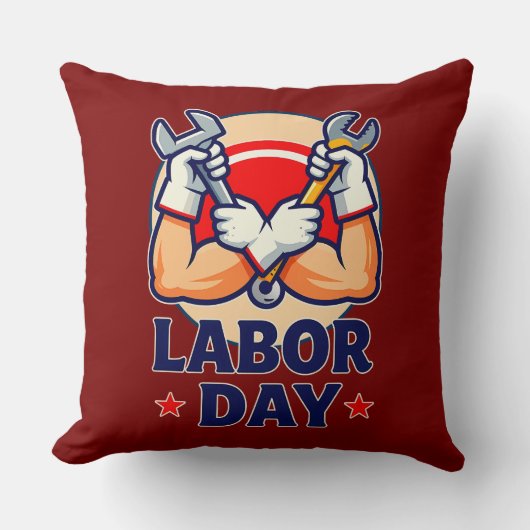 Labor Day Strong Worker Hands Illustration クッション (正面)