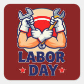 Labor Day Strong Worker Hands Illustration スクエアシール (正面)