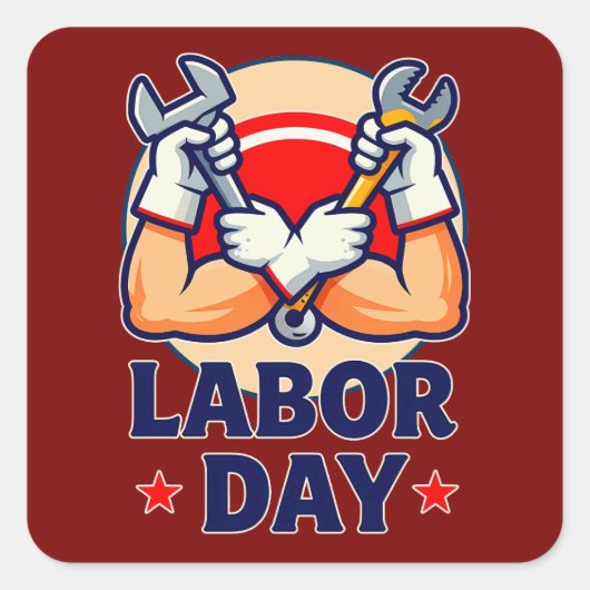Labor Day Strong Worker Hands Illustration スクエアシール (正面)
