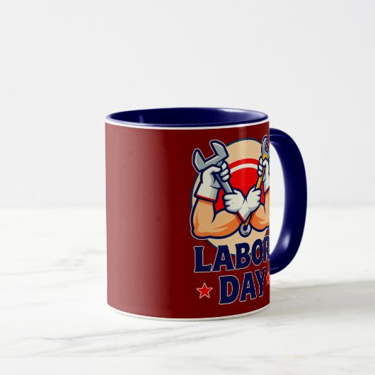 Labor Day Strong Worker Hands Illustration マグカップ (正面右)