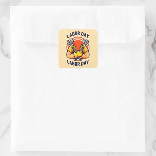 Labor Day Strong Worker Hands Tools Design スクエアシール (バッグ)