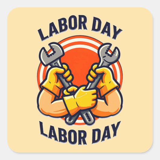 Labor Day Strong Worker Hands Tools Design スクエアシール (正面)