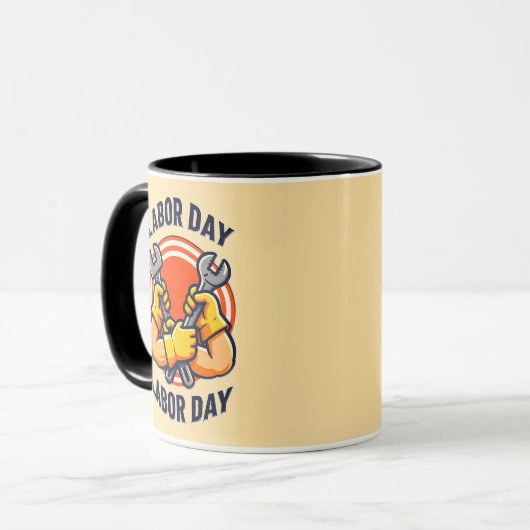Labor Day Strong Worker Hands Tools Design マグカップ (正面左)
